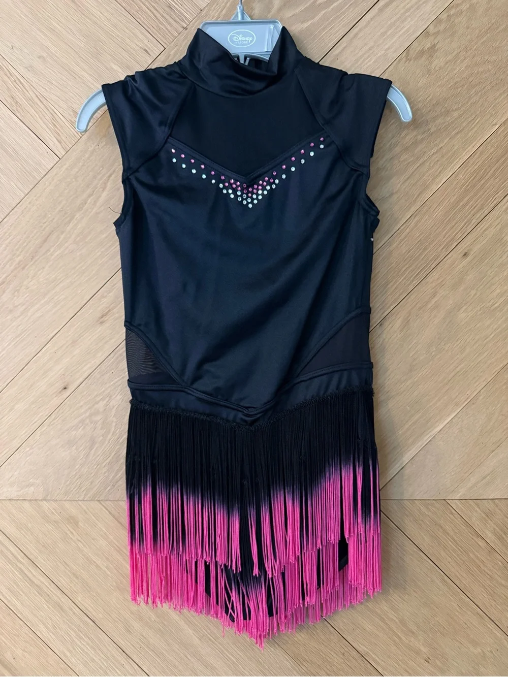 Weissman Black and Hot Pink Fringe Dance Leotard